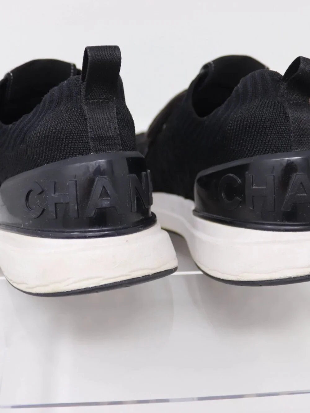 Chanel Tennies 39 Black Fabric Quilted Logo Matelasse Knit Sneakers - Picture 8 of 15